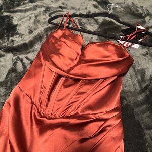 Cinderella Divine Elegant Rust Satin Dress